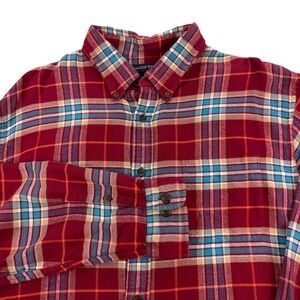 Lands End Shirt Mens XL Red Plaid Flannel Long Sleeve Button Down Casual Outdoor